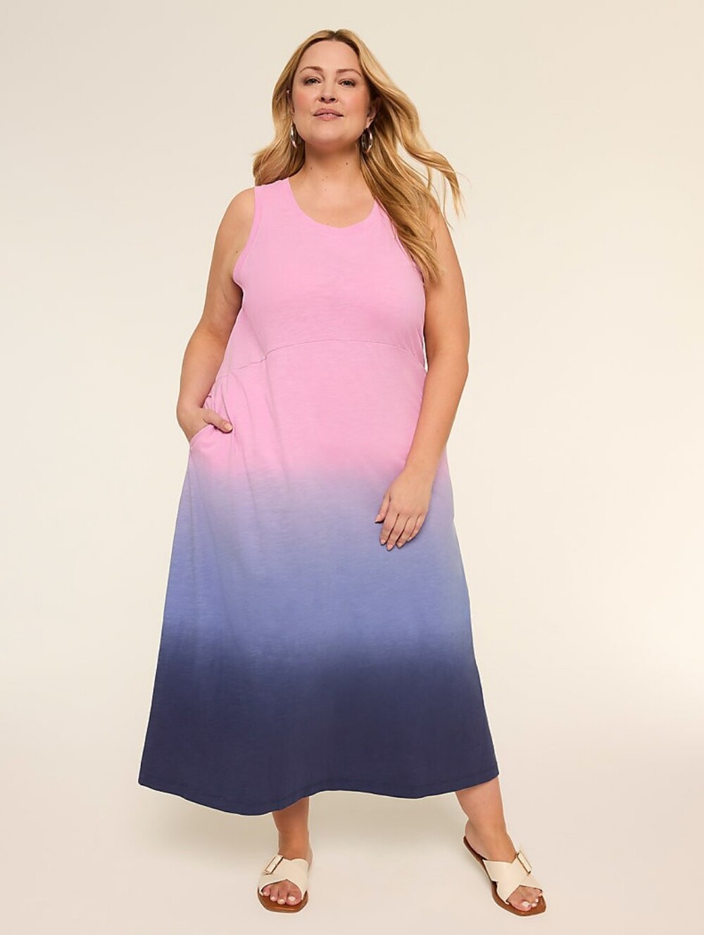 Lane Bryant Sleeveless Pink Navy Ombre Swing Maxi Dress Plus Size 18/20 Nwt